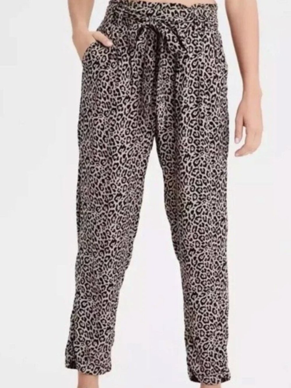 American Eagle Outfitters Leopard Print Wide-Leg Pants in Taupe and Black